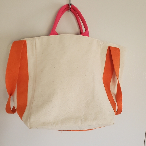 Victoria's Secret Cotton Canvas Tote Weekender Beige Cream Pink Orange - Picture 5 of 10